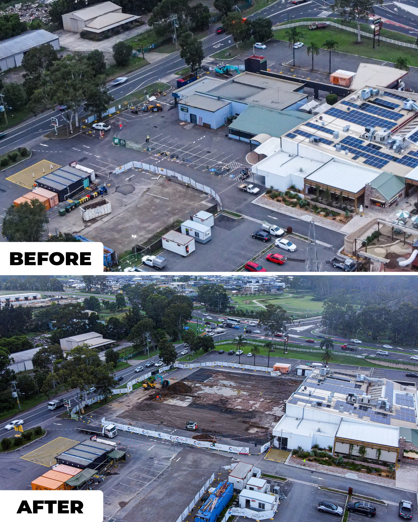 Before and after comparison of a demolition site