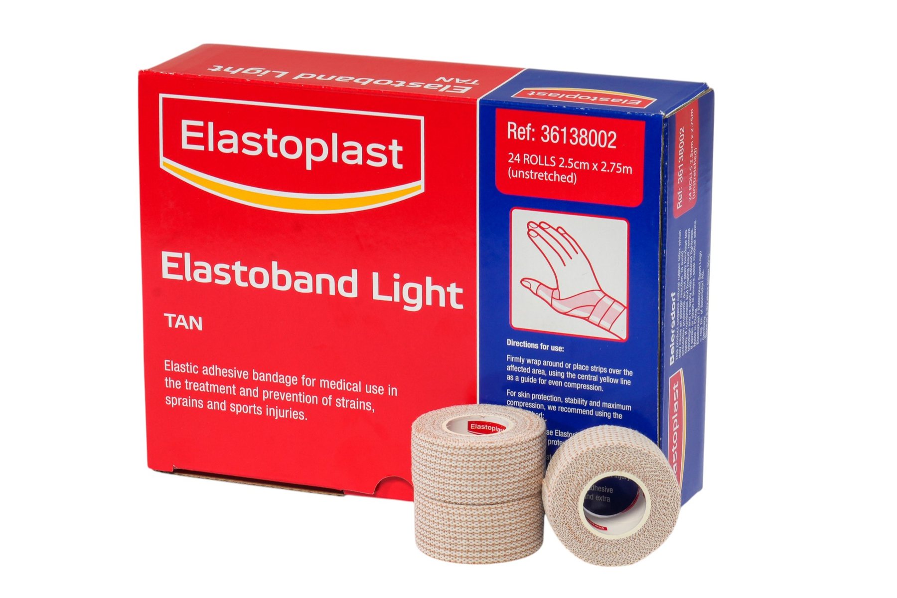 Elastoband Light box with three rolls of tan bandage in front