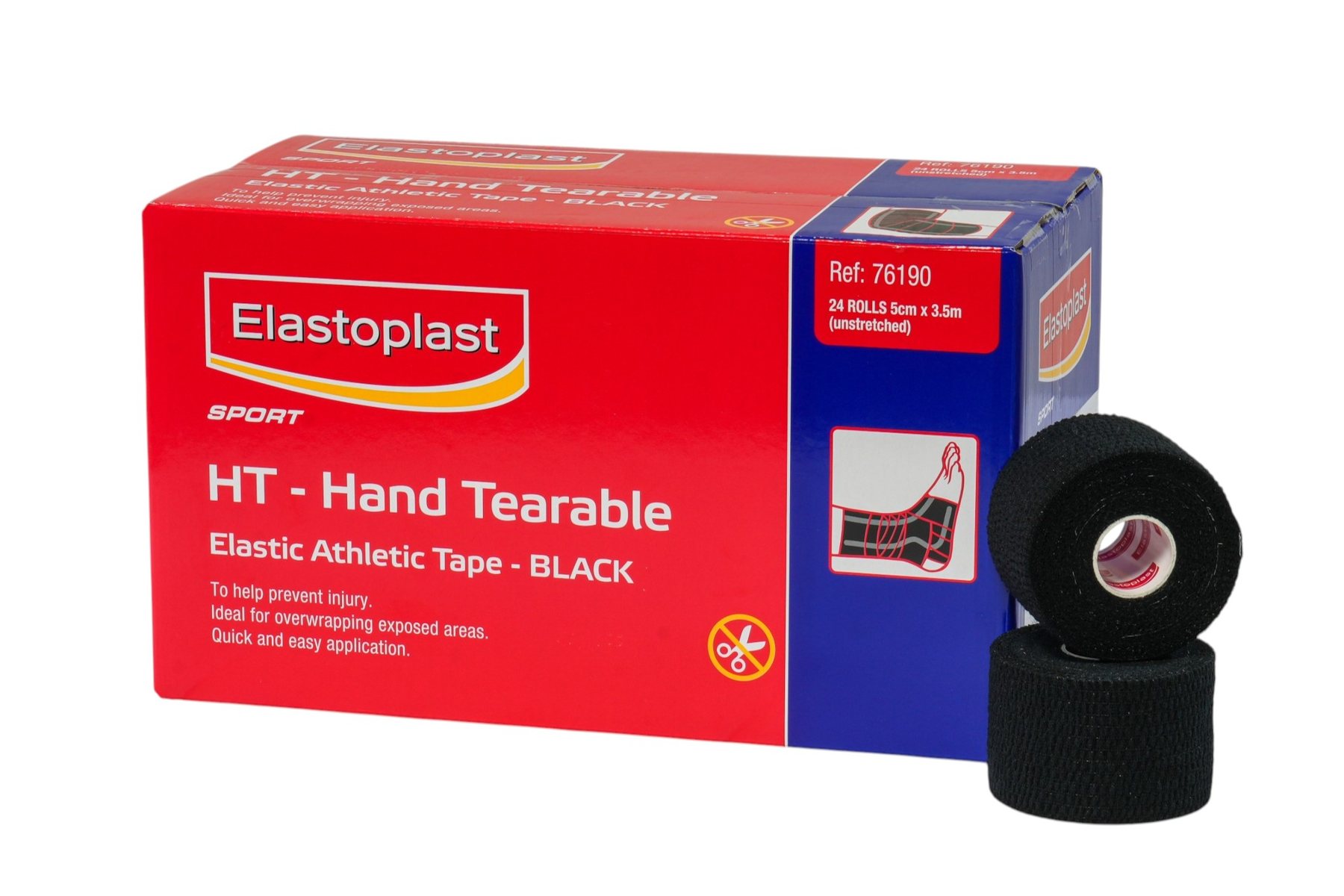 Elastoplast HT Hand Tearable black tape box with two black rolls