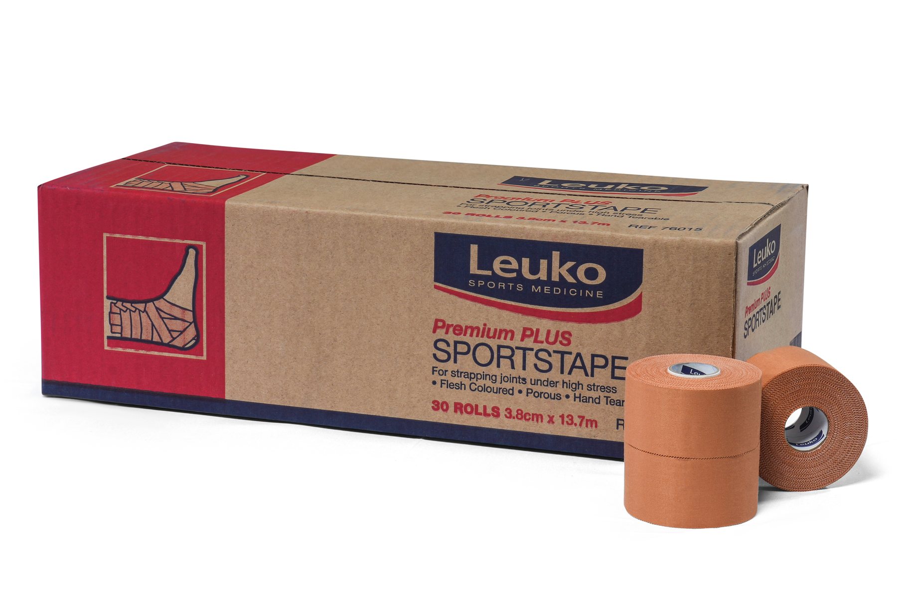 Leuko Premium Plus Sportstape carton with rolls in front