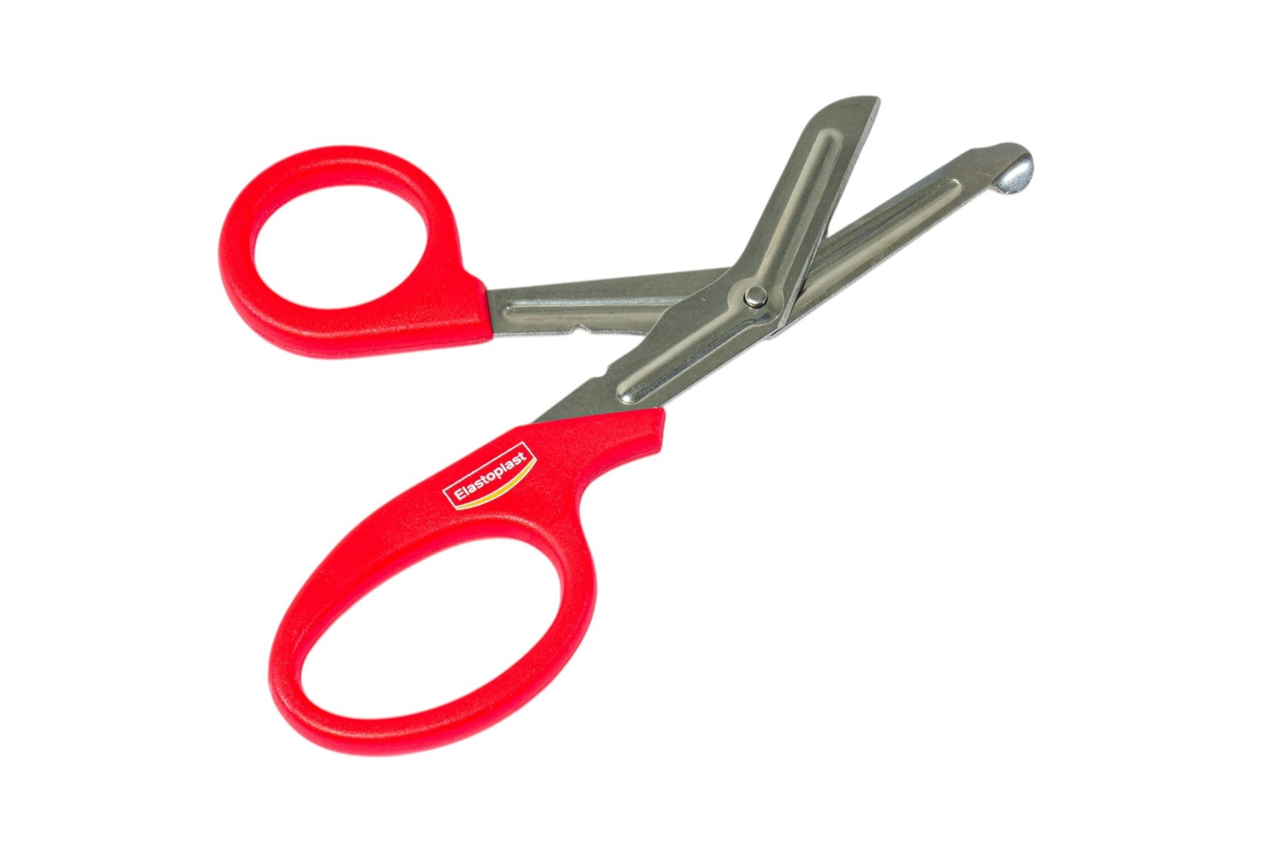 Red-handled Lister scissors lying flat