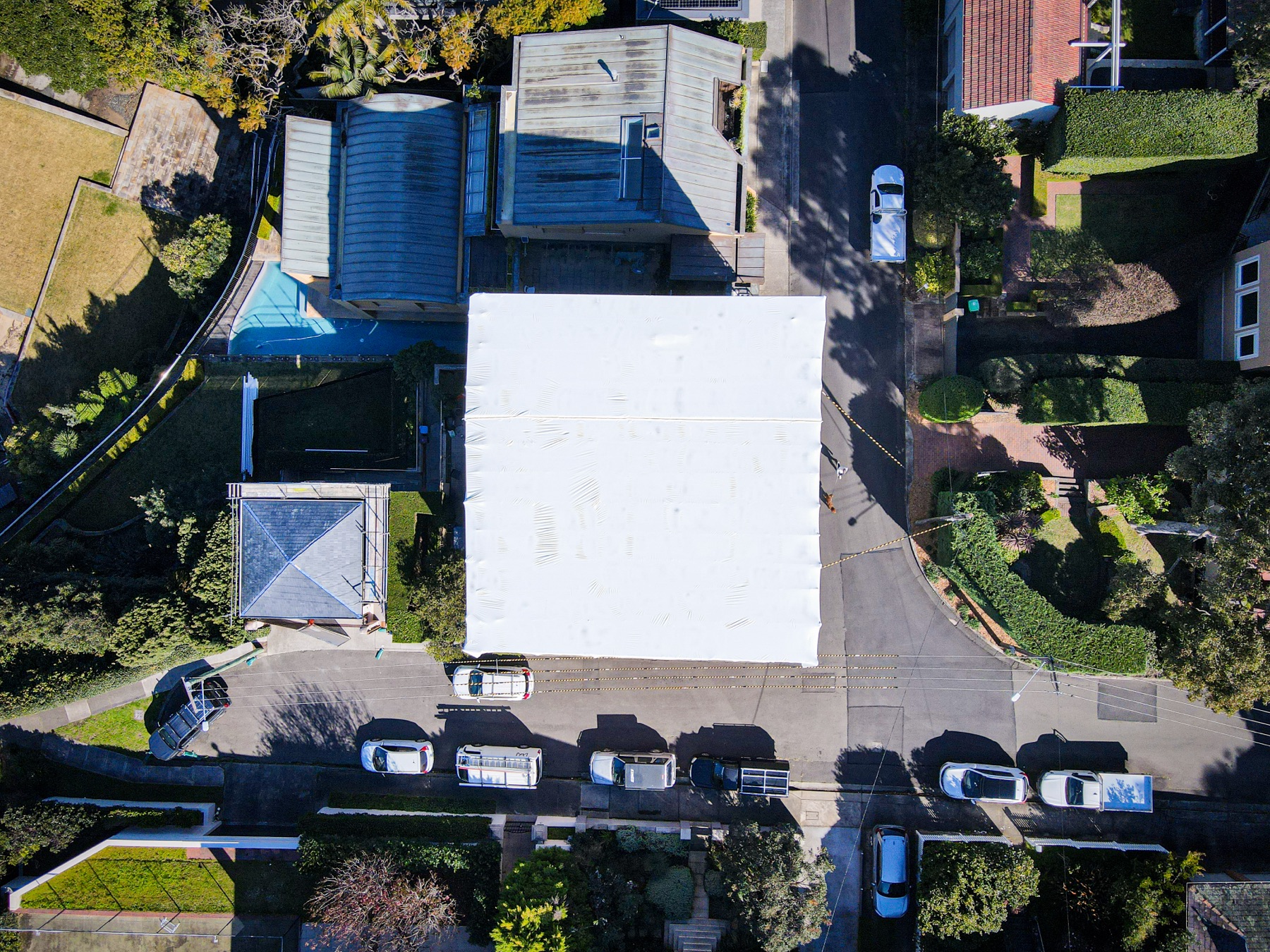 Aerial photo of the Greenwich scaffolding project
