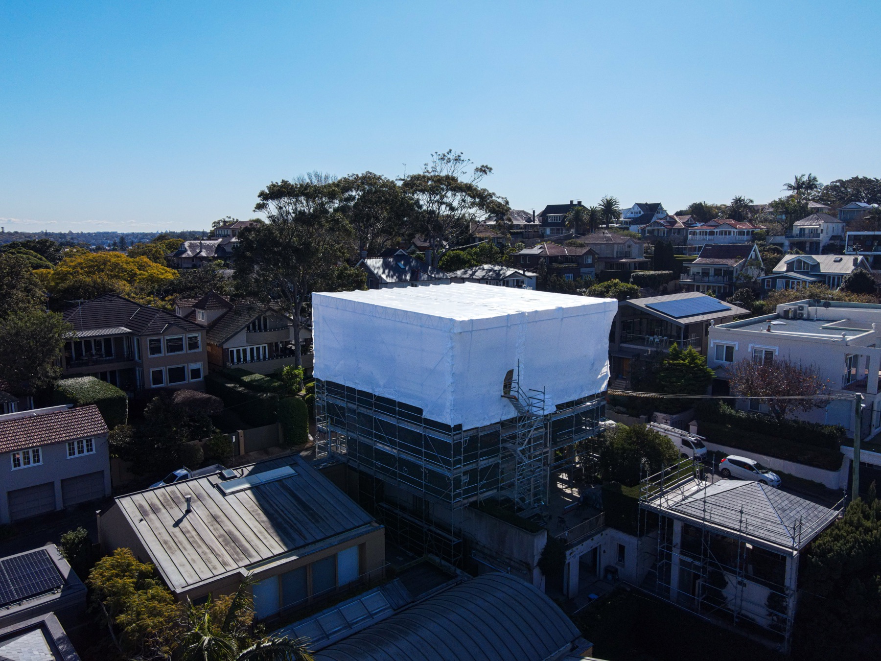 Aerial photo of the Greenwich scaffolding project