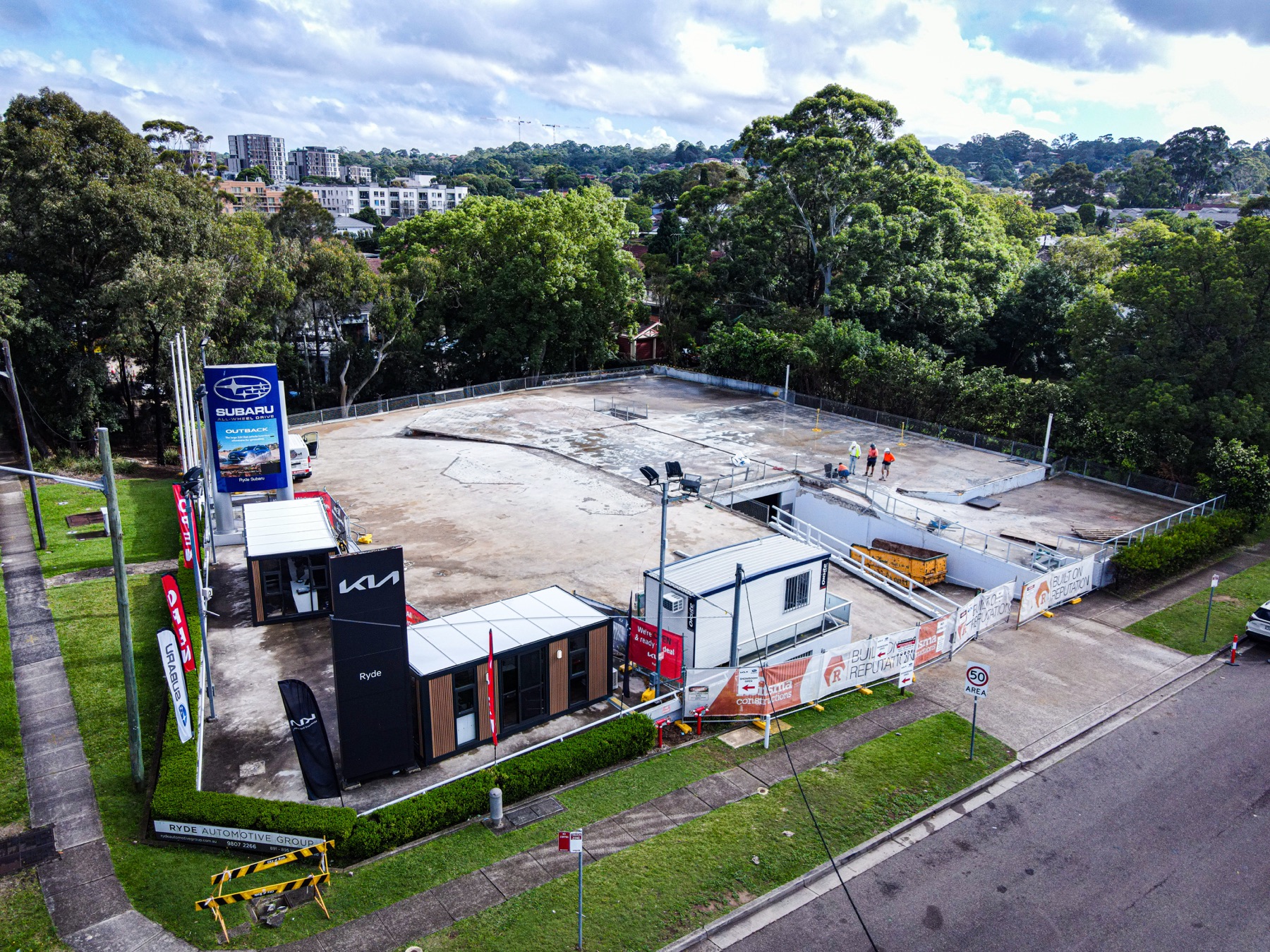 Aerial photo of the Kia West Ryde demolition site