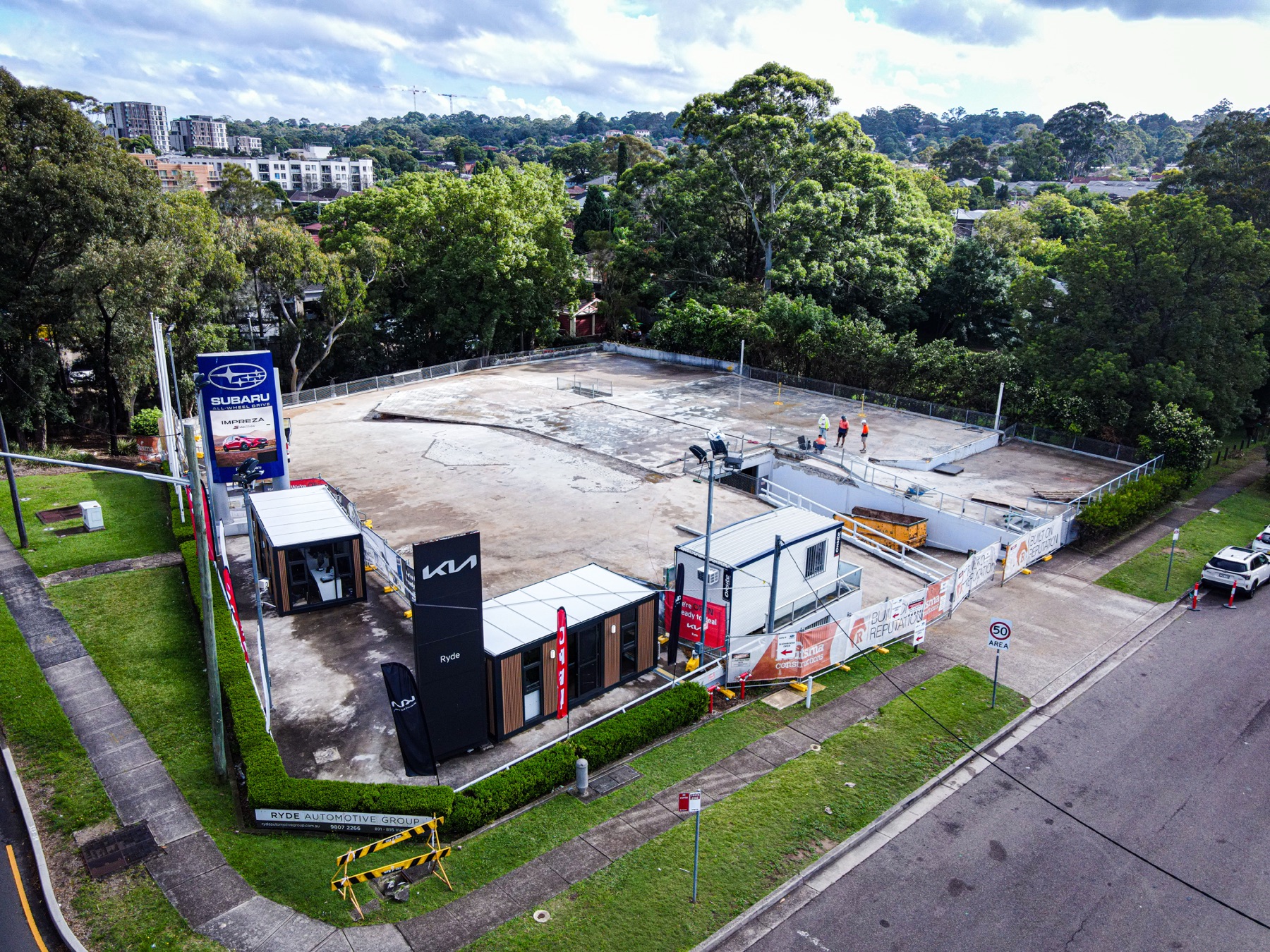 Aerial photo of the Kia West Ryde demolition site