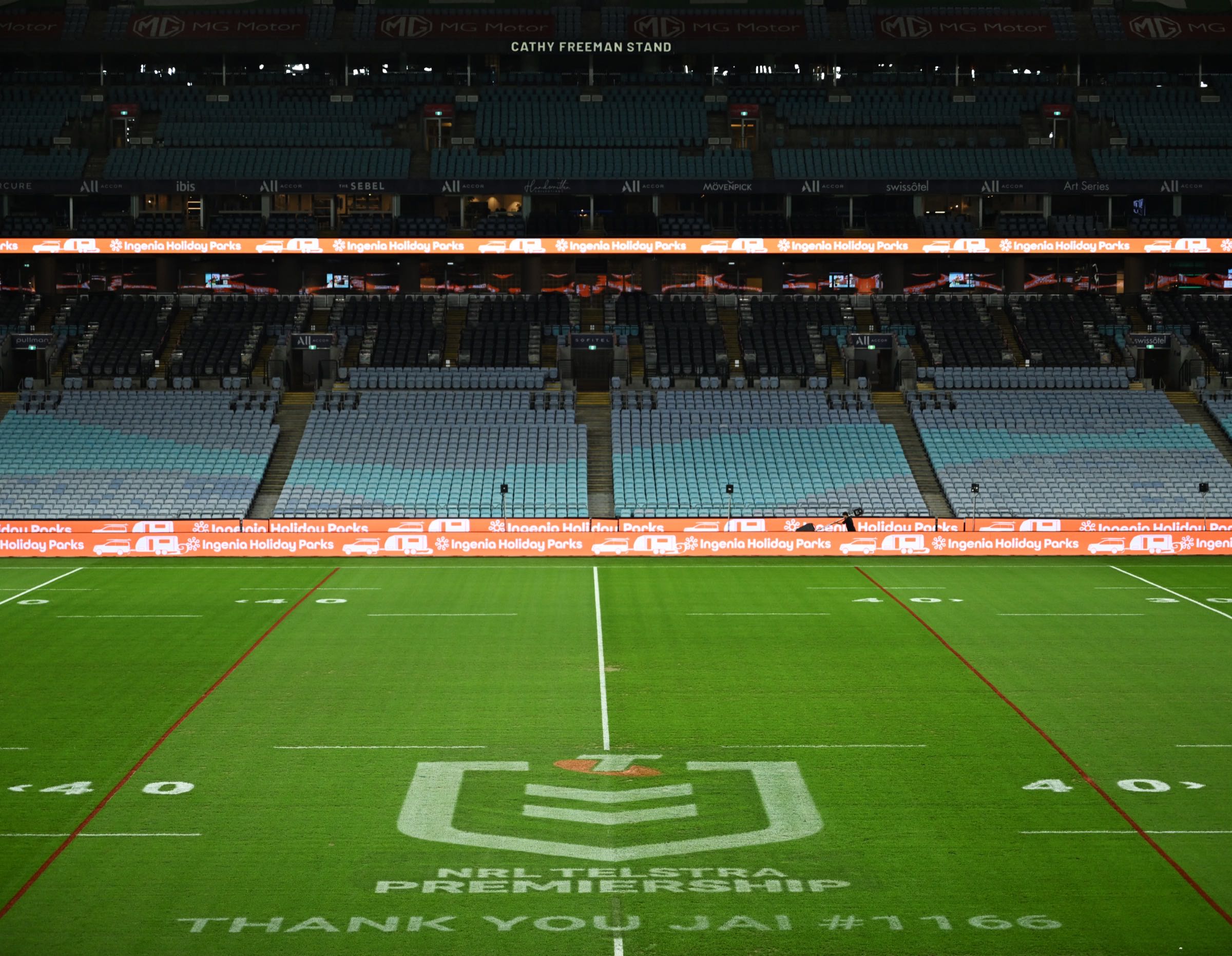 LED perimeter ribbon board running the sideline at Accor Stadium, Sydney