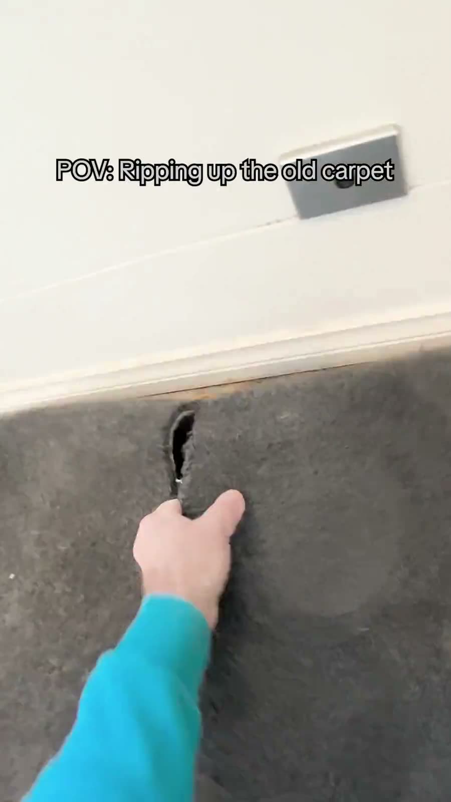 POV video still of carpet removal, filmed on Meta smart glasses